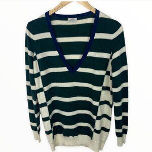 Madewell Cashmere Rabbit Hair Lambswool V-Neck Sweater Striped Green Blue Size S